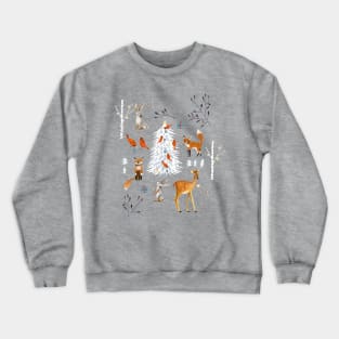 Cute woodland animals winter snow tree Crewneck Sweatshirt